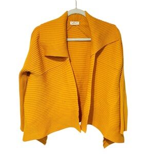 Dries Von Notten Merino‎ Wool Orange Ribbed Open Front Draped Sweater Top Small